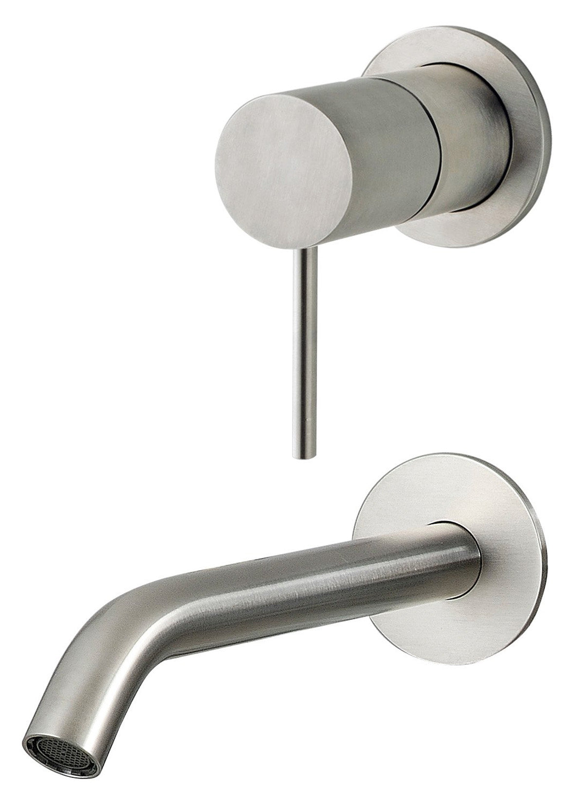 Rubinetterie Treemme 3M 40mm RWIT 13D3 IS 01 + RWIT 51A5 ZZ 01 Miscelatore Monocomando Lavabo Incasso 200 Muro 1 Leva 2 Fori Meccanico Moderno Lunghezza 208 mm Verticale Staffa Cartongesso Acciaio Inox Spazzolato Opaco Parte Interna Esterna Incluse