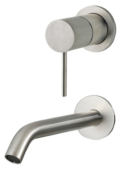 Rubinetterie Treemme 3M 40mm RWIT 13D3 IS 01 + RWIT 51A5 ZZ 01 Miscelatore Monocomando Lavabo Incasso 200 Muro 1 Leva 2 Fori Meccanico Moderno Lunghezza 208 mm Verticale Staffa Cartongesso Acciaio Inox Spazzolato Opaco Parte Interna Esterna Incluse