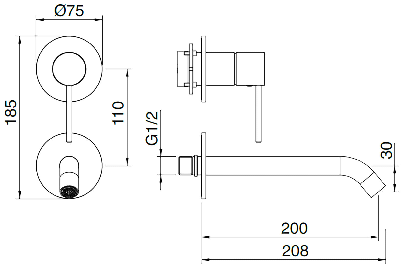 Rubinetterie Treemme 3M 40mm RWIT 13D3 IS 01 + RWIT 51A5 ZZ 01 Miscelatore Monocomando Lavabo Incasso 200 Muro 1 Leva 2 Fori Meccanico Moderno Lunghezza 208 mm Verticale Staffa Cartongesso Acciaio Inox Spazzolato Opaco Parte Interna Esterna Incluse