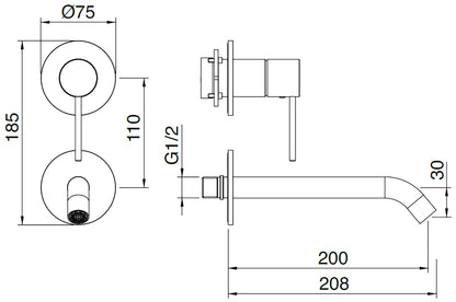 Rubinetterie Treemme 3M 40mm RWIT 13D3 IS 01 + RWIT 51A5 ZZ 01 Miscelatore Monocomando Lavabo Incasso 200 Muro 1 Leva 2 Fori Meccanico Moderno Lunghezza 208 mm Verticale Staffa Cartongesso Acciaio Inox Spazzolato Opaco Parte Interna Esterna Incluse