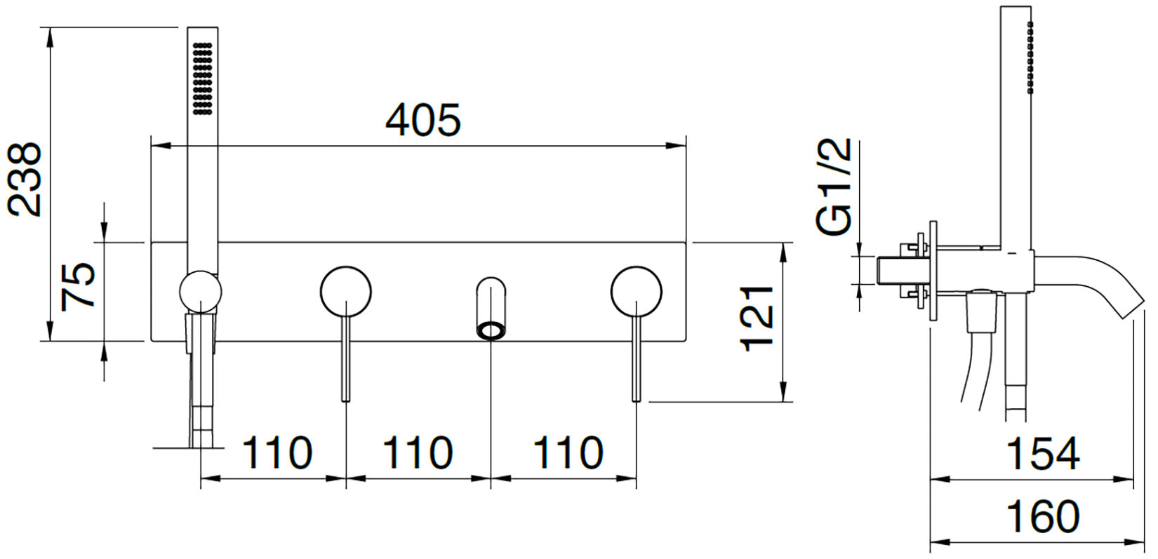 Rubinetterie Treemme 40MM Miscelatore Monocomando Esterno Vasca / Doccia Incasso A Parete 4 Fori Con Doccetta In Inox E Piastra Stile Moderno Materiale Acciaio Finitura Acciaio Spazzolato Opaco Inox Parte Interna Esterna Incluse