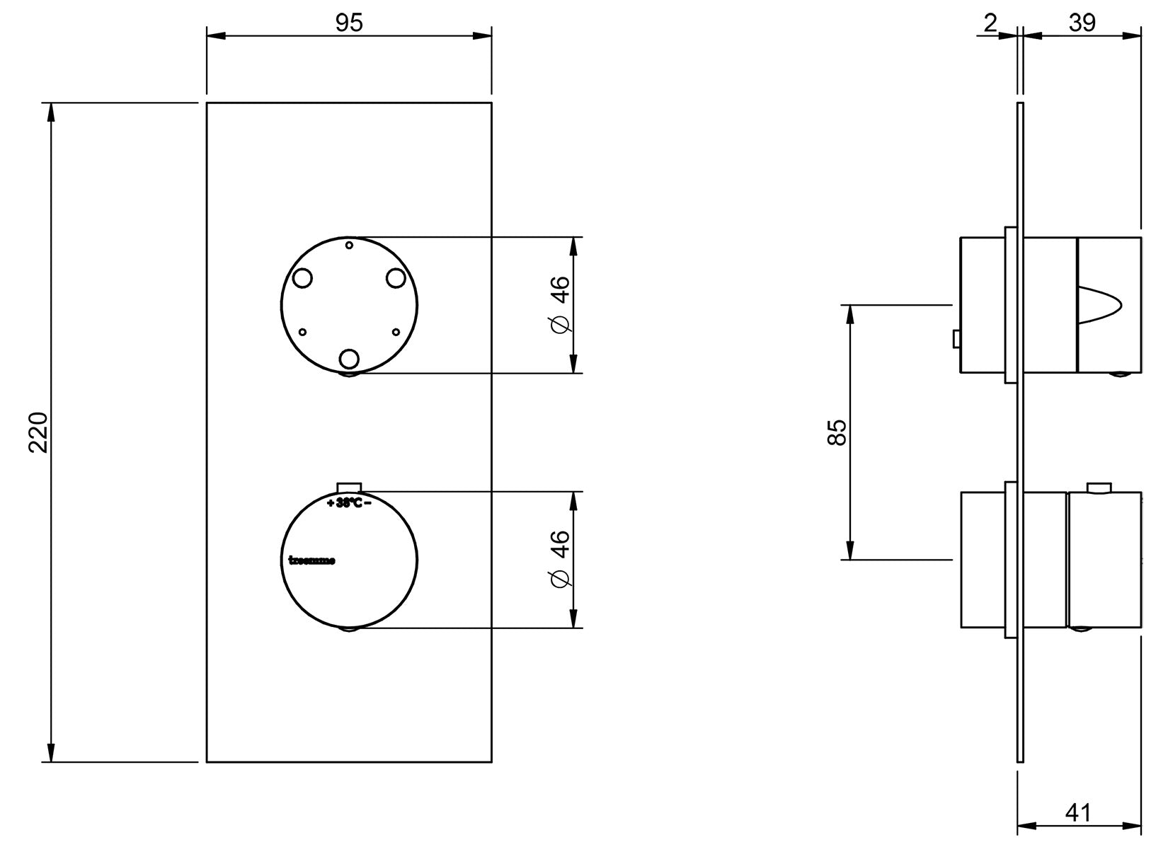 Rubinetterie Treemme 3M 40mm RWIT 8A72 IS 03 + RWIT 8A46 ZZ 20 Miscelatore Termostatico Doccia Incasso Parete Deviatore 3 Uscite 2 Fori Con Piastra Staffa Cartongesso Stile Moderno Acciaio Inox Spazzolato Opaco Parte Interna Esterna Incluse