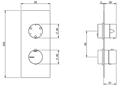 Rubinetterie Treemme 3M 40mm RWIT 8A72 IS 03 + RWIT 8A46 ZZ 20 Miscelatore Termostatico Doccia Incasso Parete Deviatore 3 Uscite 2 Fori Con Piastra Staffa Cartongesso Stile Moderno Acciaio Inox Spazzolato Opaco Parte Interna Esterna Incluse