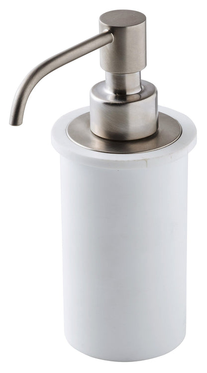 Rubinetterie Treemme 3M 40mm RWIT 9071 IS 01 Dosatore Dispenser Sapone Da Appoggio Pompetta Acciaio Inox Spazzolato Opaco Bicchiere PVC Finitura Bianco Opaco