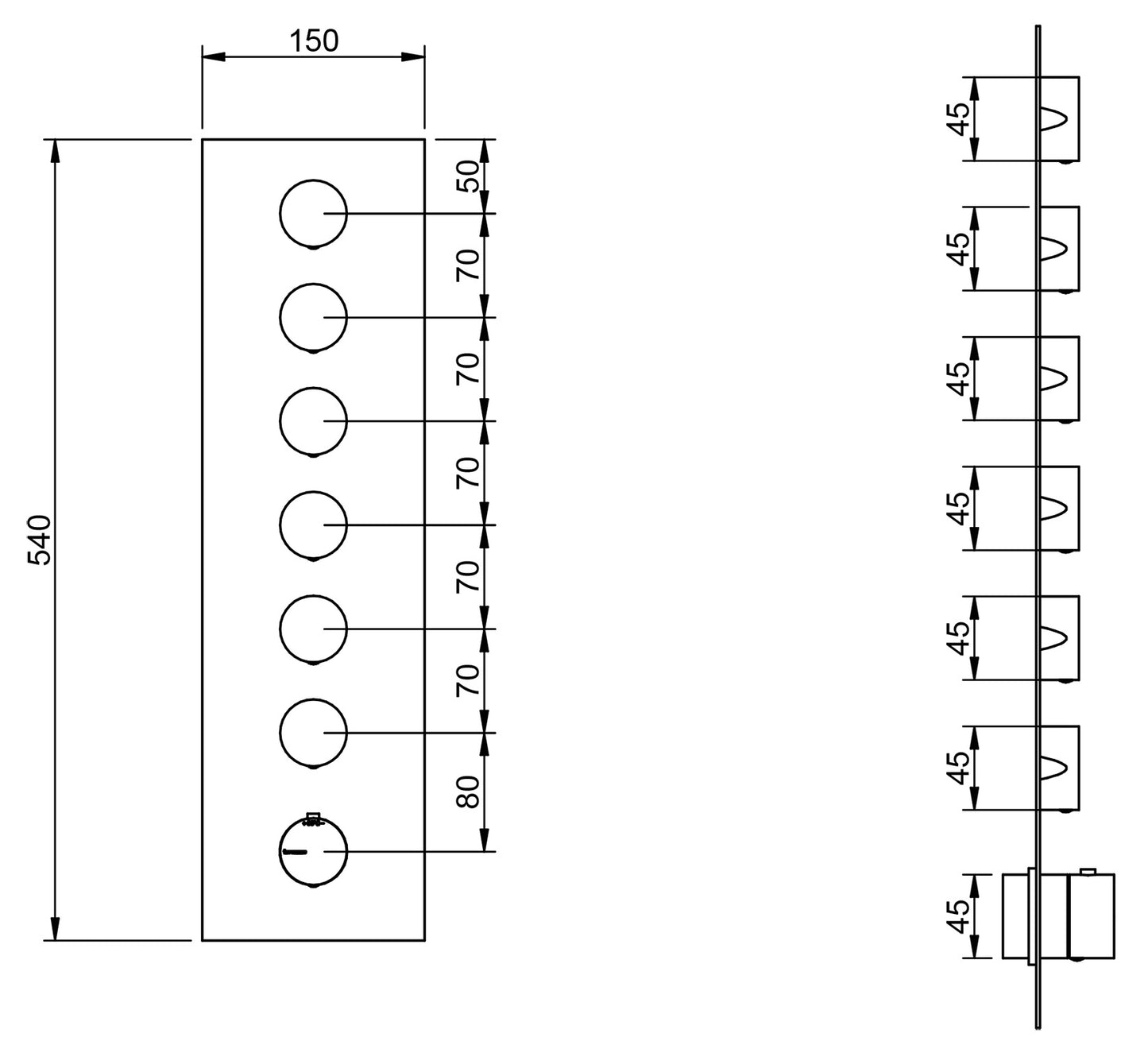 Rubinetterie Treemme 3M 5MM RWIT 2564 IS 35 + RWIT 7264 ZZ 30 Miscelatore Monocomando Termostatico Doccia Incasso A Parete Con Piastra 6 Uscite Sette Fori Una Manopola Stile Moderno Acciaio Inox Parte Esterna Interna Incluse