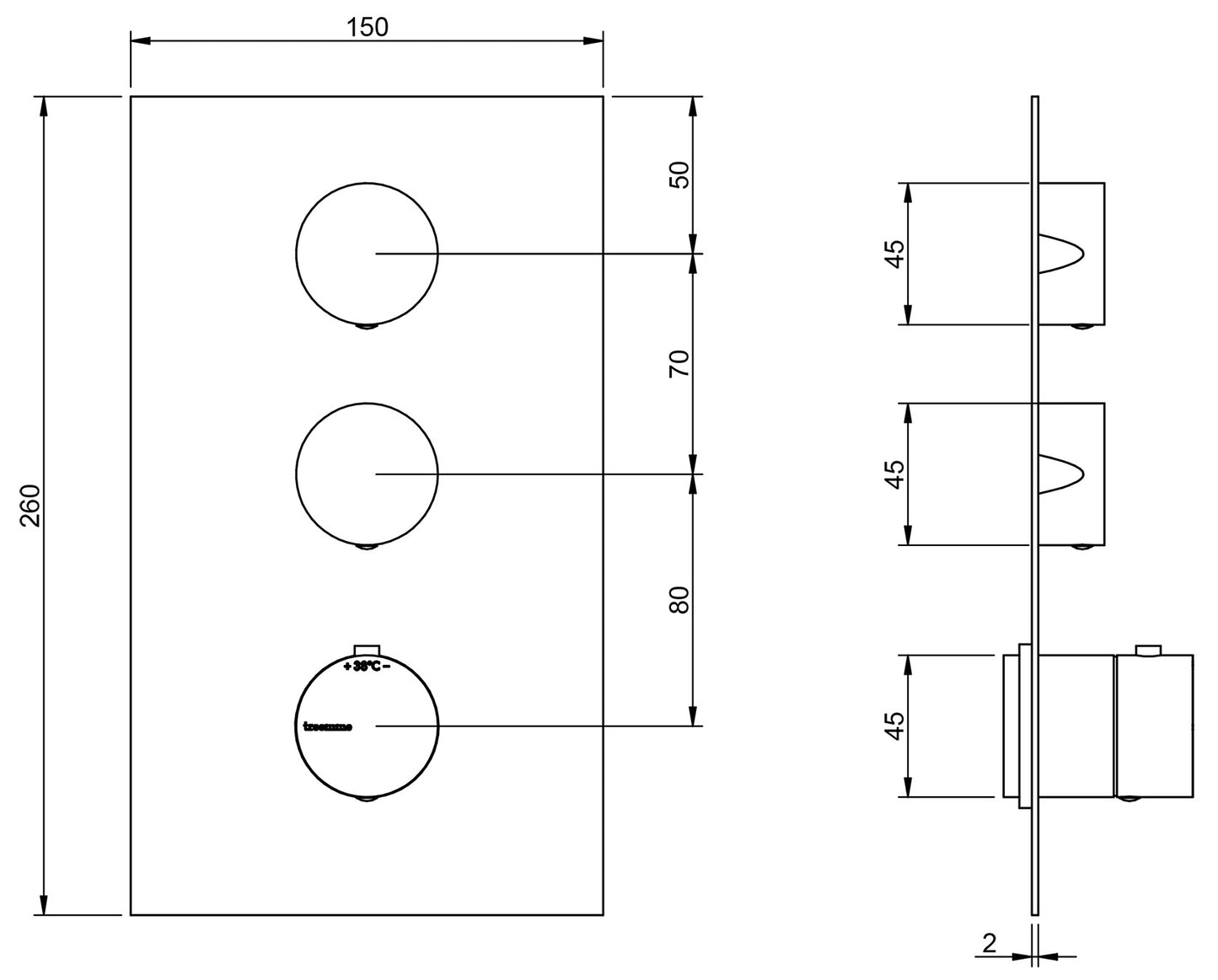 Rubinetterie Treemme 3M 5MM RWIT 2586 IS 35 + RWIT 7286 ZZ 30 Miscelatore Monocomando Termostatico Doccia Incasso A Parete Con Piastra 2 Uscite Tre Fori Una Manopola Stile Moderno Acciaio Inox Parte Esterna Interna Incluse