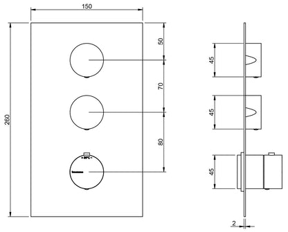 Rubinetterie Treemme 3M 5MM RWIT 2586 IS 35 + RWIT 7286 ZZ 30 Miscelatore Monocomando Termostatico Doccia Incasso A Parete Con Piastra 2 Uscite Tre Fori Una Manopola Stile Moderno Acciaio Inox Parte Esterna Interna Incluse