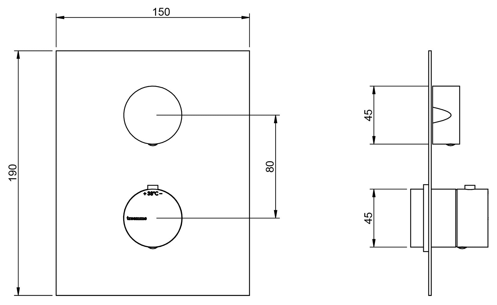 Rubinetterie Treemme 3M 5MM RWIT 2587 IS 35 + RWIT 7287 ZZ 30 Miscelatore Monocomando Termostatico Doccia Incasso A Parete Con Piastra 1 Uscita Due Fori Una Manopola Stile Moderno Acciaio Inox Parte Esterna Interna Incluse