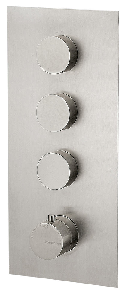 Rubinetterie Treemme 3M 5MM RWIT 2594 IS 03 + RWIT 7294 ZZ 30 Miscelatore Monocomando Termostatico Doccia Incasso A Parete Con Piastra 3 Uscite Quattro Fori Una Manopola Stile Moderno Acciaio Inox Parte Esterna Interna Incluse