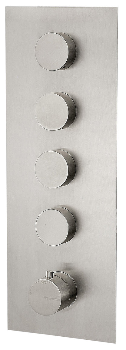 Rubinetterie Treemme 3M RWIT 2597 IS 31 + RWIT 7297 ZZ 30 5MM Miscelatore Monocomando Termostatico Doccia Incasso A Parete Con Piastra 4 Uscite Cinque Fori Una Manopola Stile Moderno Acciaio Inox Parte Esterna Interna Incluse