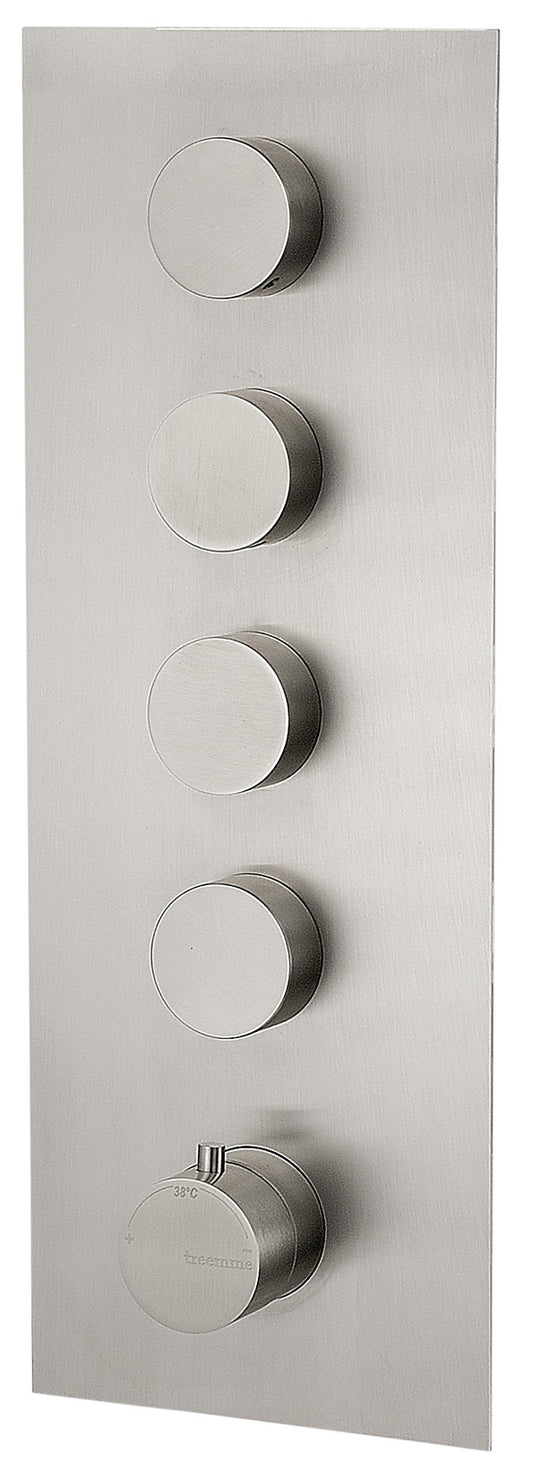 Rubinetterie Treemme 3M RWIT 2597 IS 31 + RWIT 7297 ZZ 30 5MM Miscelatore Monocomando Termostatico Doccia Incasso A Parete Con Piastra 4 Uscite Cinque Fori Una Manopola Stile Moderno Acciaio Inox Parte Esterna Interna Incluse