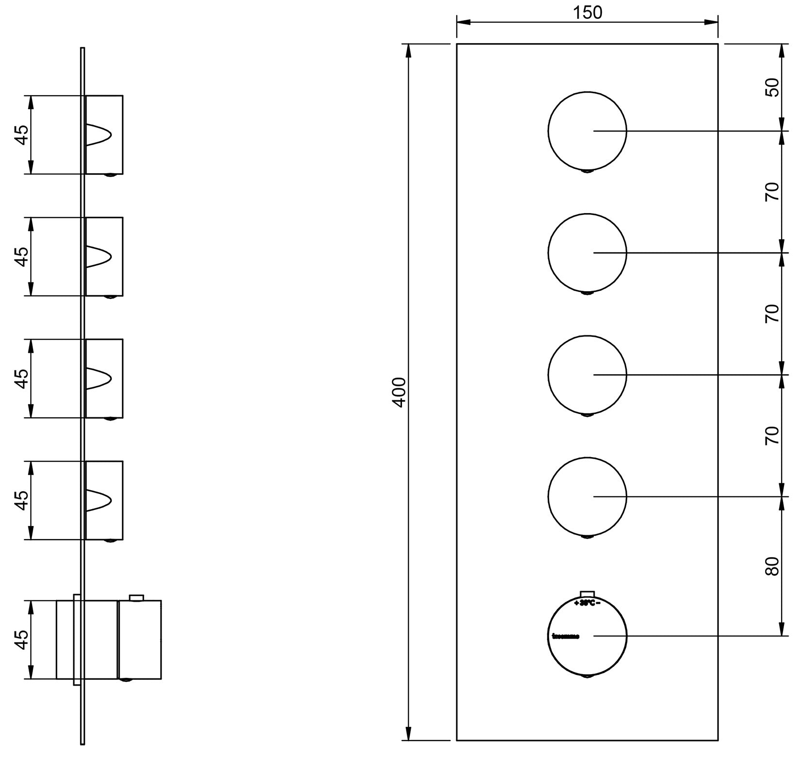 Rubinetterie Treemme 3M RWIT 2597 IS 31 + RWIT 7297 ZZ 30 5MM Miscelatore Monocomando Termostatico Doccia Incasso A Parete Con Piastra 4 Uscite Cinque Fori Una Manopola Stile Moderno Acciaio Inox Parte Esterna Interna Incluse
