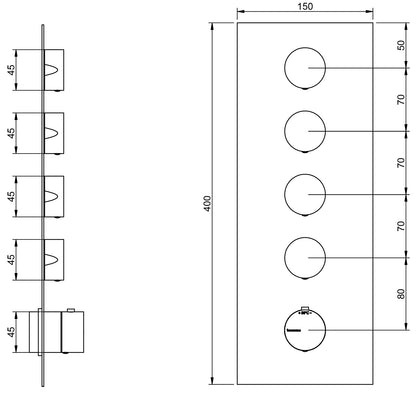 Rubinetterie Treemme 3M RWIT 2597 IS 31 + RWIT 7297 ZZ 30 5MM Miscelatore Monocomando Termostatico Doccia Incasso A Parete Con Piastra 4 Uscite Cinque Fori Una Manopola Stile Moderno Acciaio Inox Parte Esterna Interna Incluse