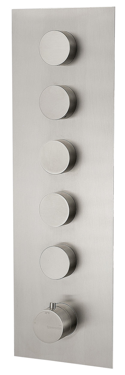 Rubinetterie Treemme 3M 5MM RWIT 2598 IS 35 + RWIT 7298 ZZ 30 Miscelatore Monocomando Termostatico Doccia Incasso A Parete Con Piastra 5 Uscite Sei Fori Una Manopola Stile Moderno Acciaio Inox Parte Esterna Interna Incluse