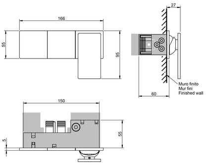 Rubinetterie Treemme 3M 5MM RWIT 2808 IS 97 + RWIT 2808 ZZ 98 Miscelatore Monocomando Meccanico Remoto Lavabo Doccia Incasso A Parete Con Piastra 3 Fori Una Manopola Una Via Stile Moderno Acciaio Inox Parte Interna Esterna Incluse