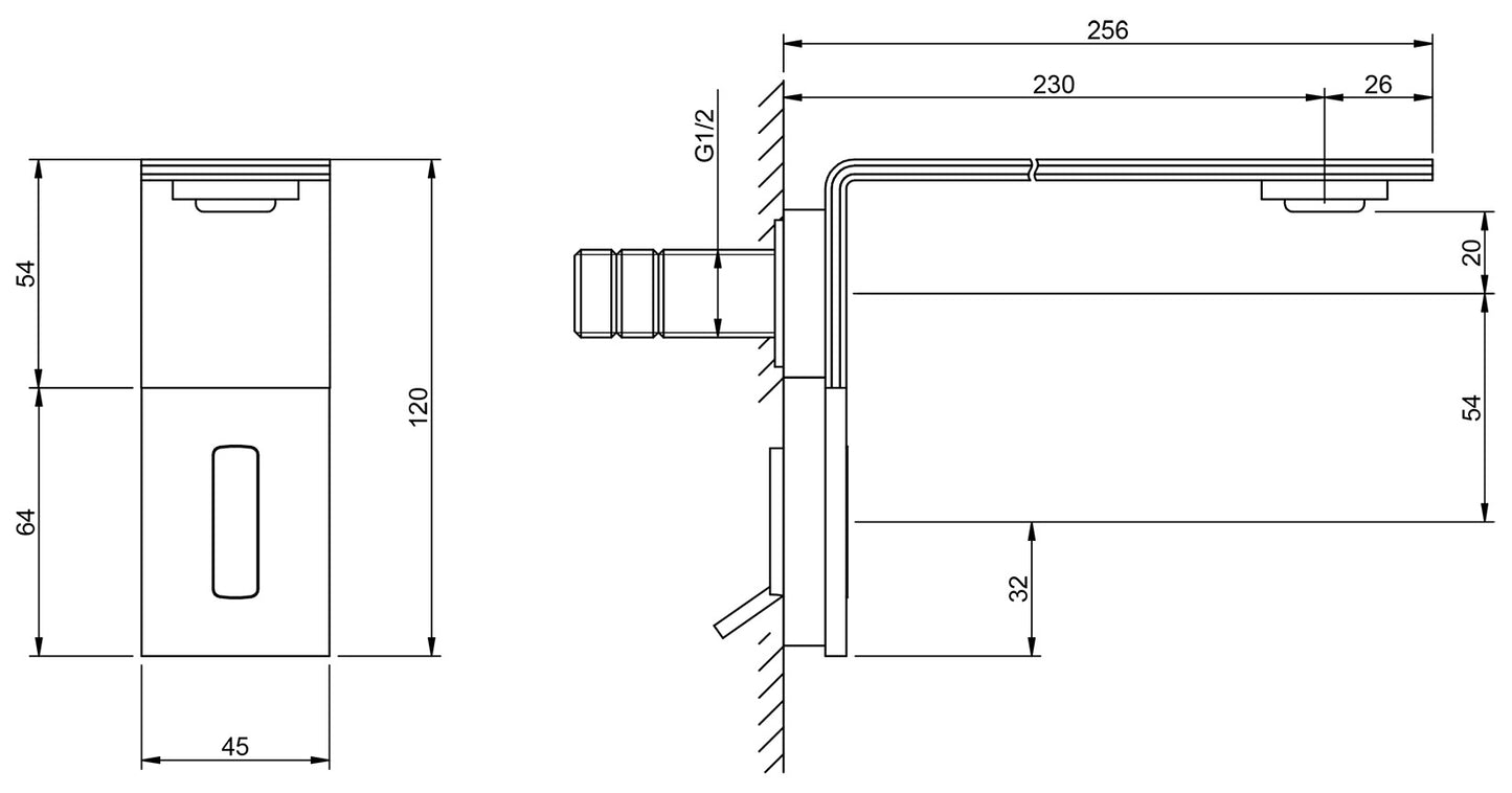 Rubinetterie Treemme 3M Electronic washbasin tap RWIT 2896 IS 02 + RWIT 2895 ZZ MX Rubinetto Elettronico Fotocellula Lavabo 230 Alimentazione Batteria Miscelazione Termostatica Muro Altezza 120 Lunghezza 256 mm Parte Interna Esterna Incluse Acciaio Inox