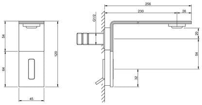 Rubinetterie Treemme 3M Electronic washbasin tap RWIT 2896 IS 02 + RWIT 2895 ZZ MX Rubinetto Elettronico Fotocellula Lavabo 230 Alimentazione Batteria Miscelazione Termostatica Muro Altezza 120 Lunghezza 256 mm Parte Interna Esterna Incluse Acciaio Inox