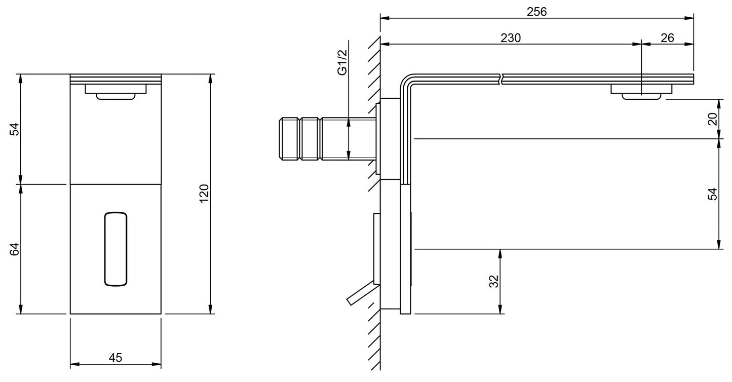 Rubinetterie Treemme 3M Electronic washbasin tap RWIT 2896 IS EL + RWIT 2895 ZZ 01 Rubinetto Elettronico Fotocellula Lavabo 230 Elettrico Standard Solo Acqua Fredda Muro Monoforo Altezza 120 mm Lunghezza 256 mm Parte Interna Esterna Incluse Acciaio Inox