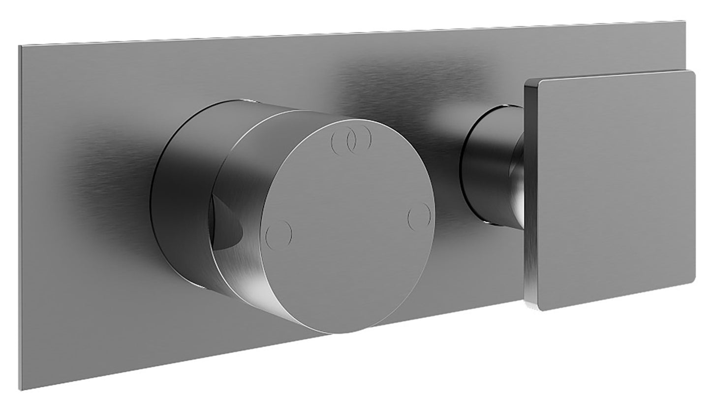 Rubinetterie Treemme 3M 5MM RWIT 28E2 IS 03 + RWIT 22A2 ZZ 01 Miscelatore Monocomando Doccia Incasso Muro Meccanico Deviatore 2 Vie Due Fori 1 Manopola Piastra Orizzontale Staffa Per Cartongesso Acciaio Inox Spazzolato Opaco Parte Interna Esterna Incluse