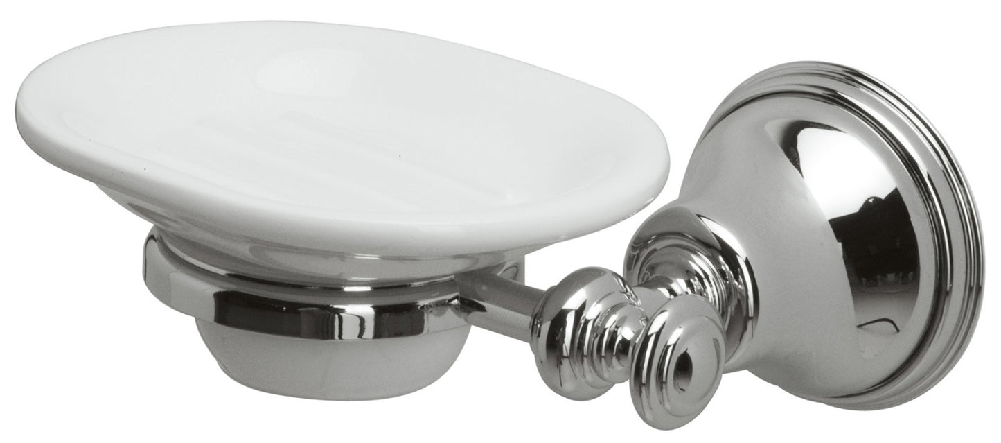 Rubinetterie Treemme 3M 8200 IT 8203 CC ZZ PP Portasapone A Muro Stile Classico Per Bagno Con Piattino in Ceramica Bianca e Supporto In Ottone Finitura Cromata