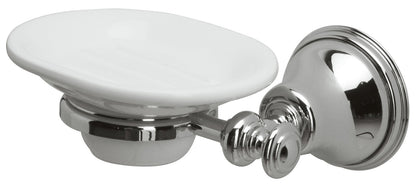 Rubinetterie Treemme 3M 8200 IT 8203 CC ZZ PP Portasapone A Muro Stile Classico Per Bagno Con Piattino in Ceramica Bianca e Supporto In Ottone Finitura Cromata