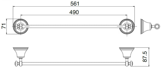 Rubinetterie Treemme 3M 8200 IT 8205 CC ZZ ZZ Portasalviette Per Bagno Installazione A Parete Forma Tonda Stile Classico Lunghezza 561 mm Profondità 87,5 mm Materiale Ottone Finitura Cromata