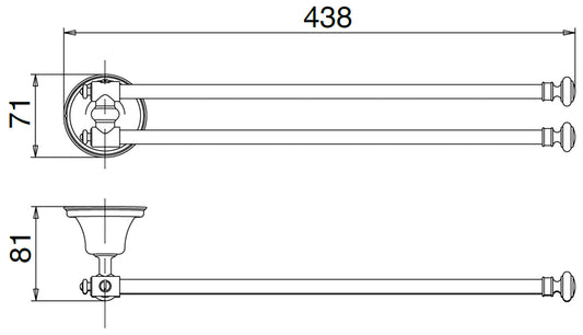 Rubinetterie Treemme 3M 8200 IT 8222 CC ZZ ZZ Portasalviette Mobile Doppio a Snodo Bandiera Girevole Per Bagno Installazione A Parete Forma Tonda Stile Classico Lunghezza 438 mm Profondità 81 mm Materiale Ottone Finitura Cromata
