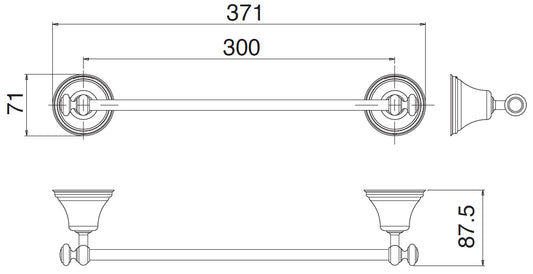 Rubinetterie Treemme 3M 8200 IT 8224 CC ZZ ZZ Portasalviette Per Bagno Installazione A Parete Forma Tonda Stile Classico Lunghezza 371 mm Profondità 87,5 mm Materiale Ottone Finitura Cromata