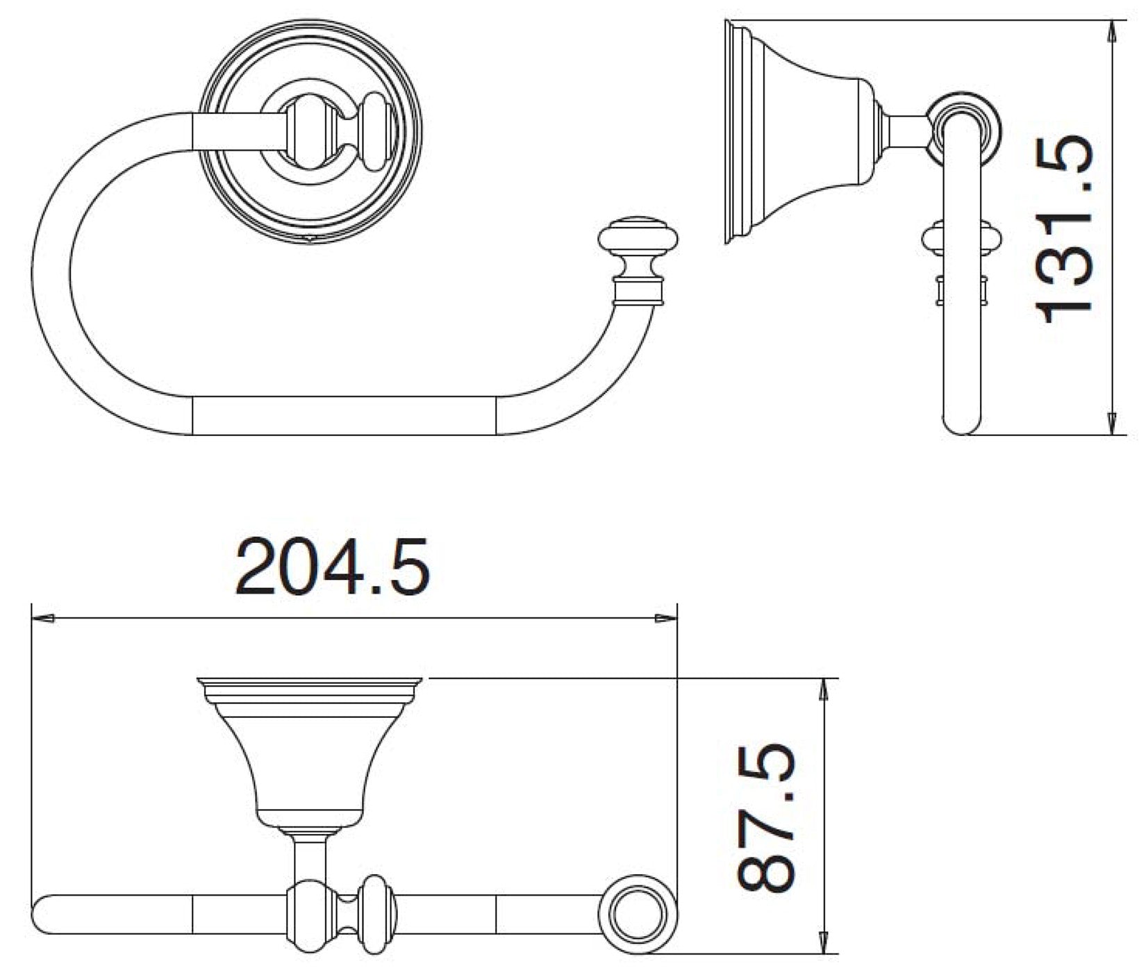 Rubinetterie Treemme 3M 8200 IT 8227 CC ZZ ZZ Portacarta Porta Rotolo Carta Igienica Ad Anello Per Bagno Installazione A Parete Forma Tonda Stile Classico Lunghezza 204,5 mm Profondità 131,5 mm Materiale Ottone Finitura Cromato