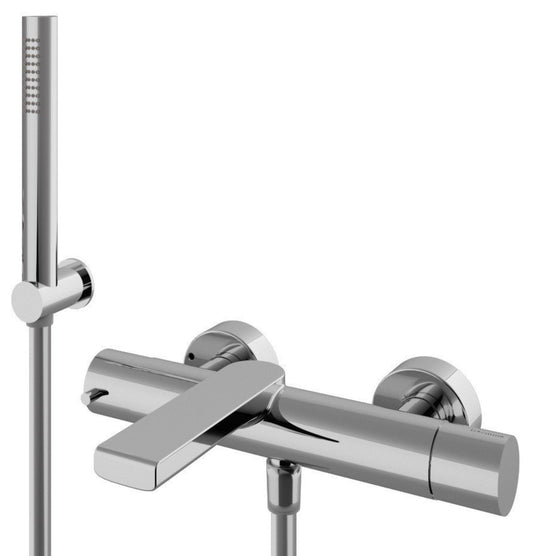 Rubinetterie Treemme 3M Contract Bamboo IT 5000 CC BM ZZ Miscelatore Monocomando Esterno Vasca a Muro Miscelazione Meccanica 3 Fori Ottone Cromato Stile Moderno Gancio Metallo Doccetta ABS Flessibile PVC