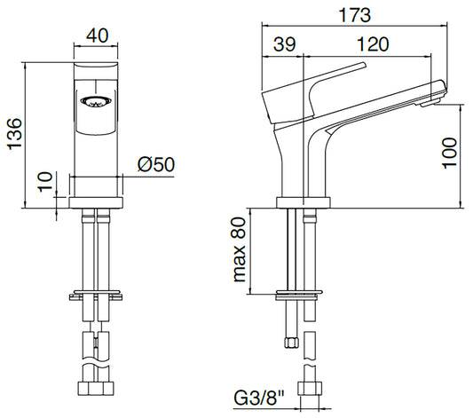 Rubinetterie Treemme 3M Contract Bamboo IT 5011 CC BM ZZ Miscelatore Monocomando Lavabo 100 Appoggio 1 Leva Monoforo Miscelazione Meccanica Stile Moderno Altezza 136 mm Lunghezza 173 mm Materiale Ottone Finitura Cromata