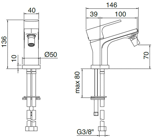 Rubinetterie Treemme 3M Contract Bamboo IT 5022 CC BM ZZ Miscelatore Monocomando Bidet Monoforo Appoggio 1 Leva Stile Moderno Miscelazione Meccanica Altezza 136 mm Lunghezza 146 mm Ottone Cromato