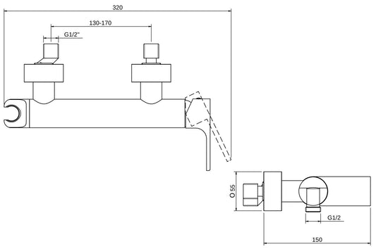 Rubinetterie Treemme 3M Contract Bamboo IT 5056 CC BM ZZ Miscelatore Meccanico Gruppo Esterno Senza Set Doccia Installazione a Muro Stile Moderno 1 Via 2 Fori Monocomando Una Leva Materiale Ottone Finitura Cromata