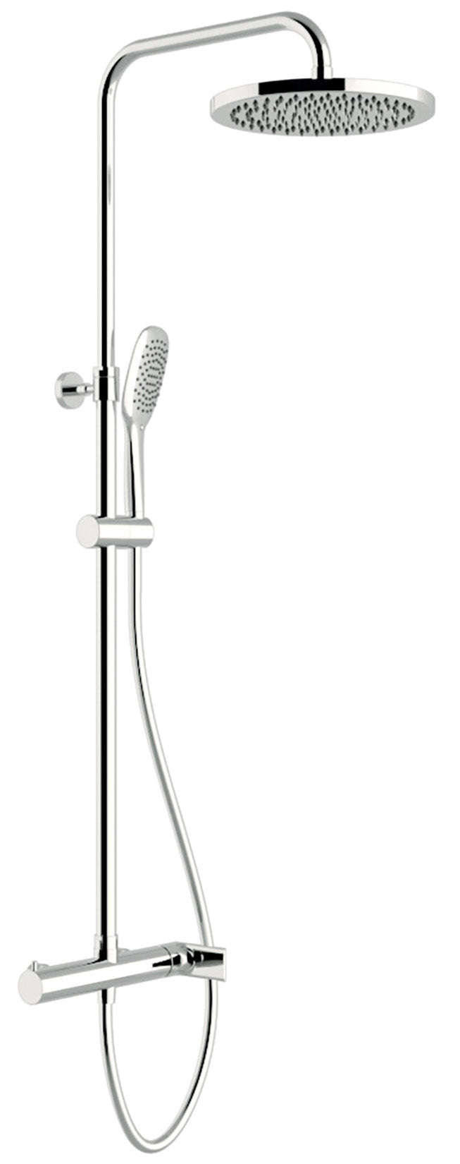 Rubinetterie Treemme 3M Contract Bamboo IT 5060 CC BM ZZ Colonna Gruppo Doccia Multifunzione Miscelatore Meccanico Ottone Cromato Doccetta Rotonda ABS Soffione Tondo Diametro Ø 250 mm Anticalcare Flessibile PVC 1,5 Metri Montaggio Muro