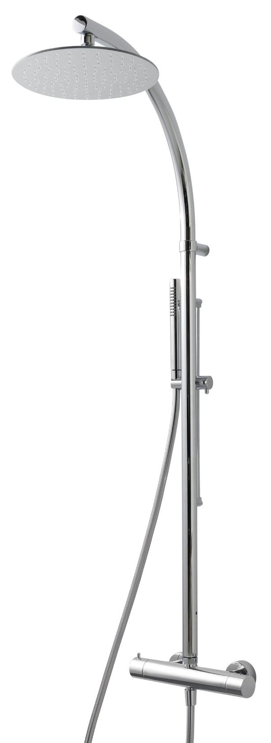 Rubinetterie Treemme 3M Bamboo IT 6523 CC VL ZZ Colonna Gruppo Doccia Miscelatore Termostatico Multifunzione Con Doccetta Rotonda Stilo Metallo Flessibile PVC 1,5 Metri Soffione Anticalcare Tondo Ø Diametro 250 mm Montaggio Muro Ottone Cromato