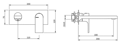 Rubinetterie Treemme 3M Bamboo RWIT 50A5 CC 01 + RWIT 51A5 ZZ 01 Miscelatore Monocomando Lavabo Incasso 180 Completo Parete 1 Leva 2 Fori Meccanico Moderno Con Piastra Lunghezza Bocca 200 mm Ottone Cromato Parte Interna Esterna Incluse