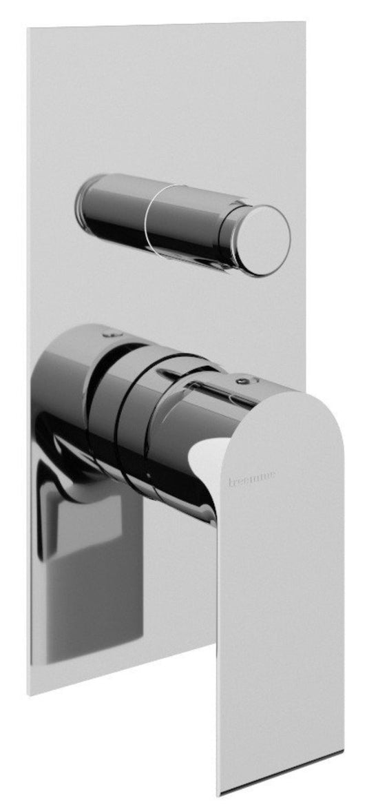 Rubinetterie Treemme 3M Bamboo RWIT 50B1 CC 01 + RWIT 51B1 ZZ 03 Miscelatore Monocomando Vasca / Doccia Incasso Muro Meccanico Deviatore 2 Vie Due Fori 1 Leva Con Piastra Moderno Materiale Ottone Finitura Cromato Completo Parte Interna Esterna Incluse