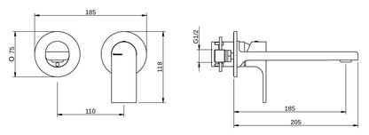 Rubinetterie Treemme 3M Bamboo RWIT 50C5 CC 01 + RWIT 51A5 ZZ 01 Miscelatore Monocomando Lavabo Incasso 185 Completo Parete 1 Leva 2 Fori Miscelazione Meccanica Moderno Lunghezza Bocca 205 mm Ottone Cromato Parte Interna Esterna Incluse