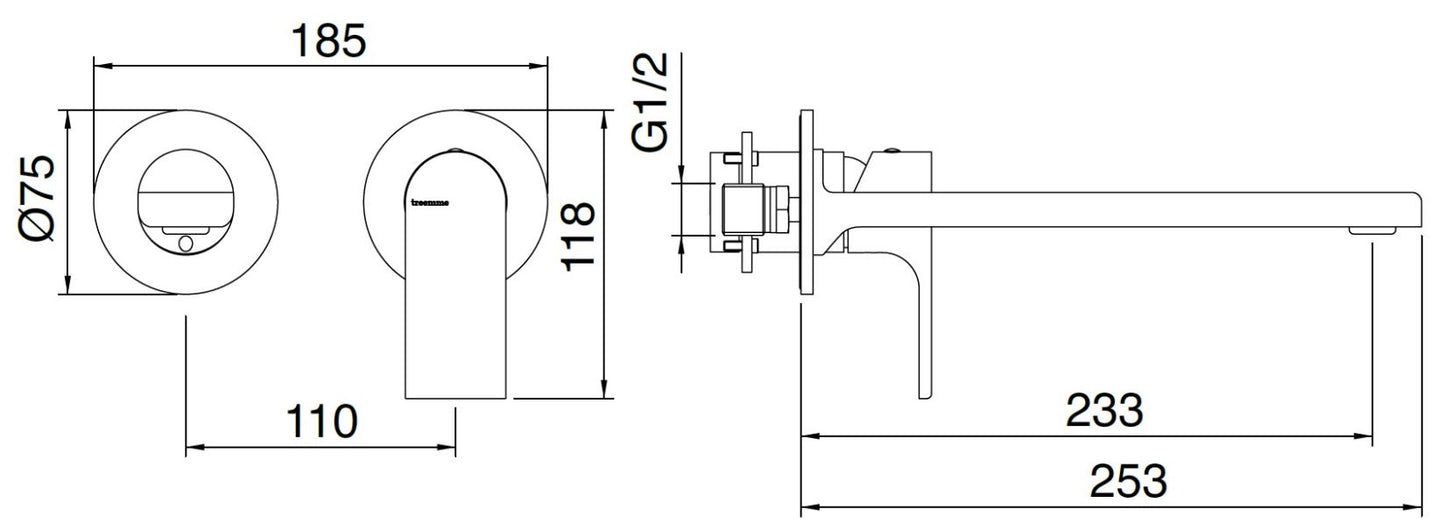 Rubinetterie Treemme 3M Bamboo RWIT 50C6 CC 01 + RWIT 51A5 ZZ 01 Miscelatore Monocomando Lavabo Incasso 233 Completo Parete 1 Leva 2 Fori Miscelazione Meccanica Moderno Lunghezza Bocca 253 mm Ottone Cromato Parte Interna Esterna Incluse