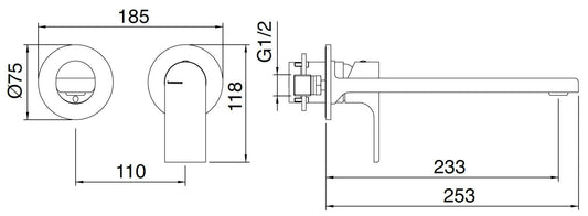 Rubinetterie Treemme 3M Bamboo RWIT 50C6 CC 01 + RWIT 51A5 ZZ 01 Miscelatore Monocomando Lavabo Incasso 233 Completo Parete 1 Leva 2 Fori Miscelazione Meccanica Moderno Lunghezza Bocca 253 mm Ottone Cromato Parte Interna Esterna Incluse