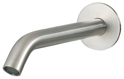 Rubinetterie Treemme 3M Electronic Washbasin Tap IT 1361 IS ZZ ZZ Bocca a Muro 200 mm Getto Erogazione Uscita Acqua Installazione Parete Stile Moderno Forma Tondo Monoforo Acciaio Inox Spazzolato Opaco Lunghezza 208 mm Portata 6 Litri Al Minuto