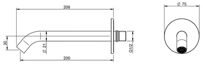 Rubinetterie Treemme 3M Electronic Washbasin Tap IT 1361 IS ZZ ZZ Bocca a Muro 200 mm Getto Erogazione Uscita Acqua Installazione Parete Stile Moderno Forma Tondo Monoforo Acciaio Inox Spazzolato Opaco Lunghezza 208 mm Portata 6 Litri Al Minuto