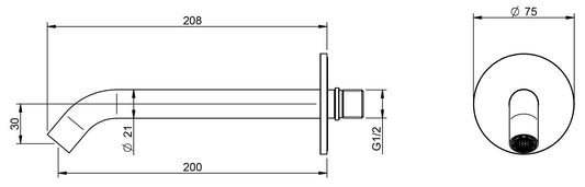 Rubinetterie Treemme 3M Electronic Washbasin Tap IT 1361 IS ZZ ZZ Bocca a Muro 200 mm Getto Erogazione Uscita Acqua Installazione Parete Stile Moderno Forma Tondo Monoforo Acciaio Inox Spazzolato Opaco Lunghezza 208 mm Portata 6 Litri Al Minuto