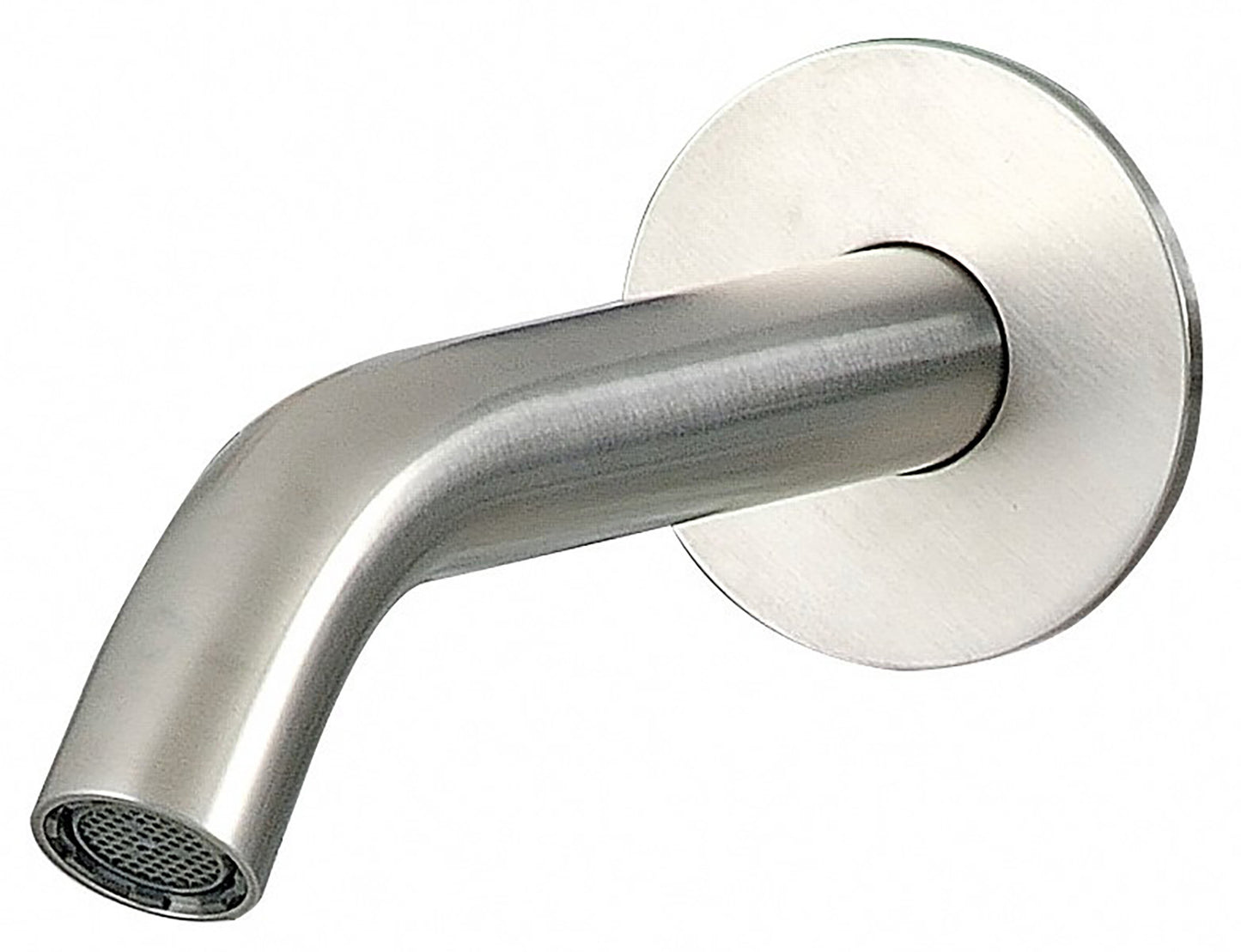 Rubinetterie Treemme 3M Electronic Washbasin Tap IT 1363 IS ZZ ZZ Bocca a Muro 150 mm Getto Erogazione Uscita Acqua Installazione Parete Stile Moderno Forma Tondo Monoforo Acciaio Inox Spazzolato Opaco Lunghezza 158 mm Portata 6 Litri Al Minuto