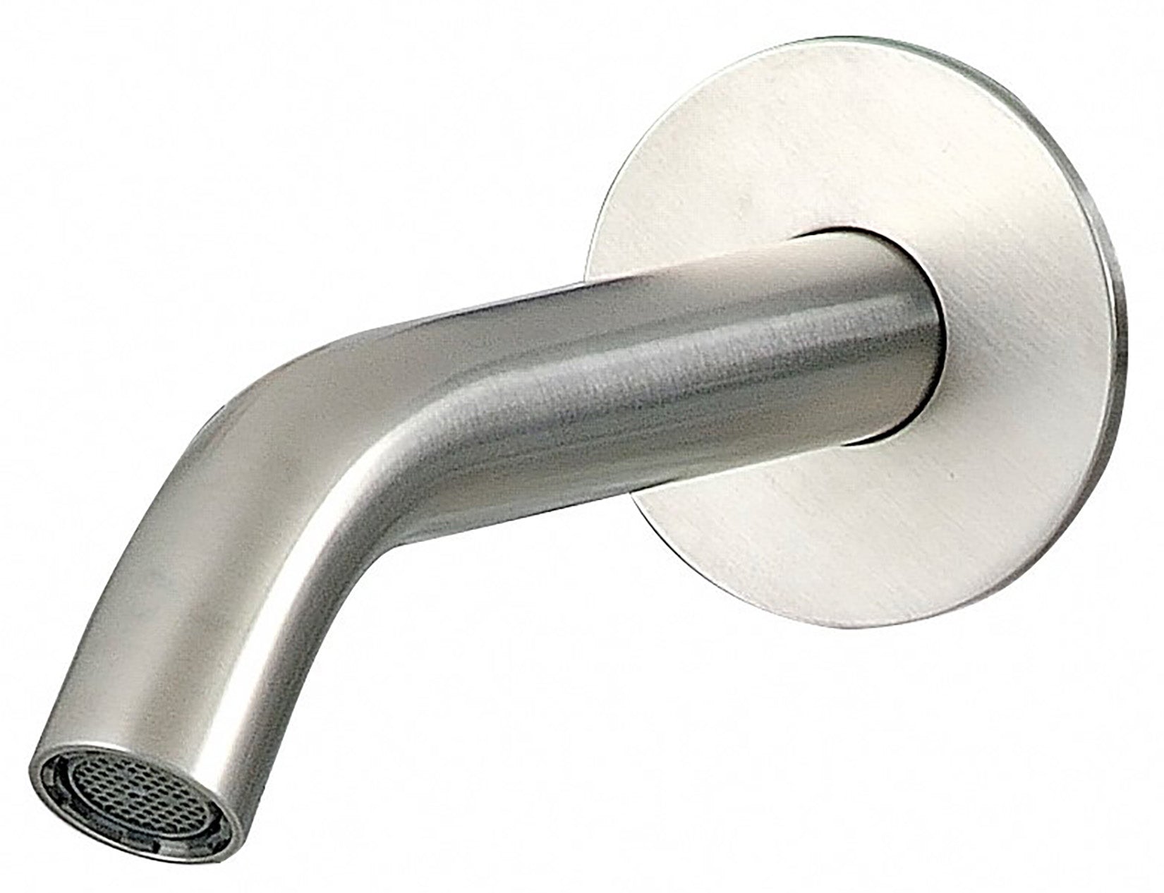 Rubinetterie Treemme 3M Electronic Washbasin Tap IT 1363 IS ZZ ZZ Bocca a Muro 150 mm Getto Erogazione Uscita Acqua Installazione Parete Stile Moderno Forma Tondo Monoforo Acciaio Inox Spazzolato Opaco Lunghezza 158 mm Portata 6 Litri Al Minuto