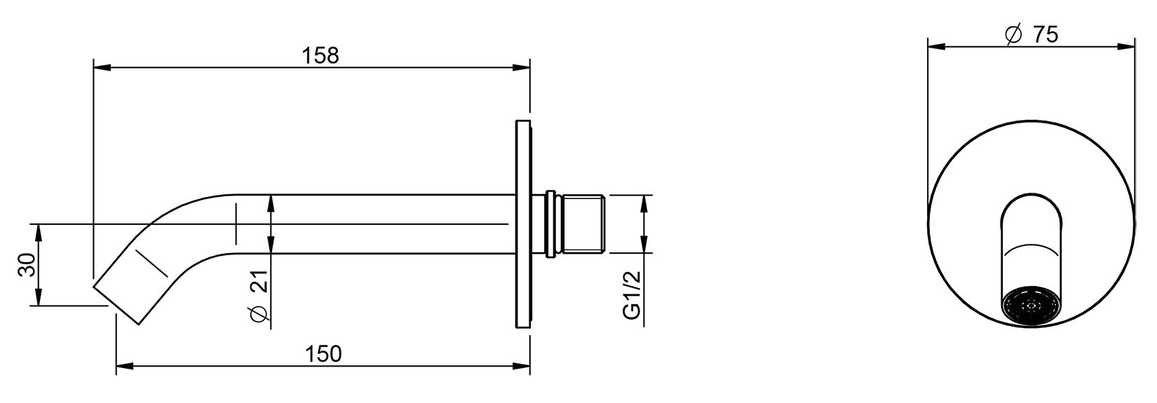 Rubinetterie Treemme 3M Electronic Washbasin Tap IT 1363 IS ZZ ZZ Bocca a Muro 150 mm Getto Erogazione Uscita Acqua Installazione Parete Stile Moderno Forma Tondo Monoforo Acciaio Inox Spazzolato Opaco Lunghezza 158 mm Portata 6 Litri Al Minuto