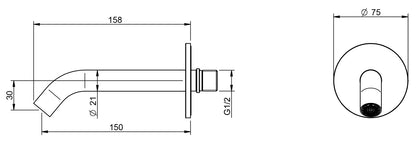 Rubinetterie Treemme 3M Electronic Washbasin Tap IT 1363 IS ZZ ZZ Bocca a Muro 150 mm Getto Erogazione Uscita Acqua Installazione Parete Stile Moderno Forma Tondo Monoforo Acciaio Inox Spazzolato Opaco Lunghezza 158 mm Portata 6 Litri Al Minuto