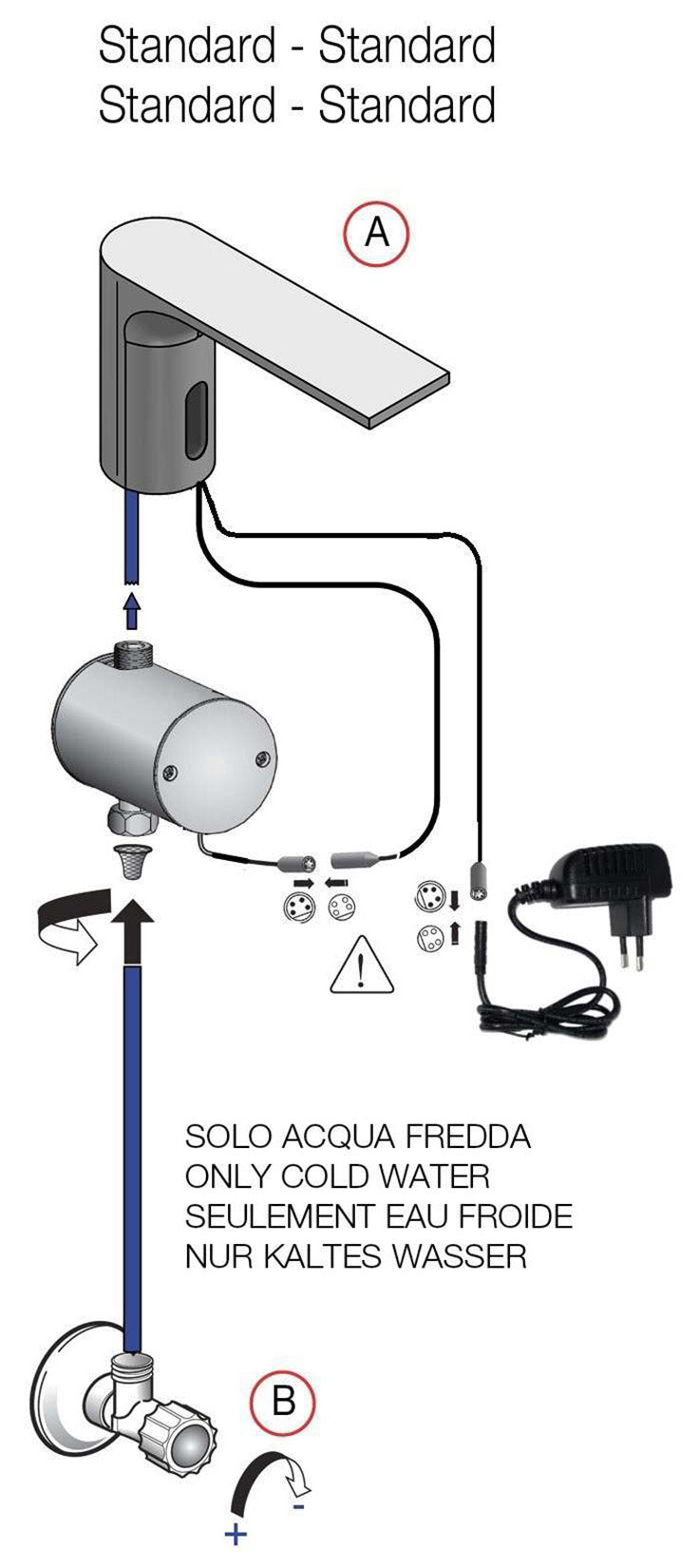 Rubinetterie Treemme 3M Electronic Washbasin Tap IT 2215 CC ZZ EL + IT 0480 CC ZZ ZZ Rubinetto Elettronico Con Fotocellula Per Lavabo Alimentazione Elettrica Standard Solo Acqua Fredda 1 Arresto Filtro Altezza 105 mm Lunghezza 168 mm Ottone Cromato