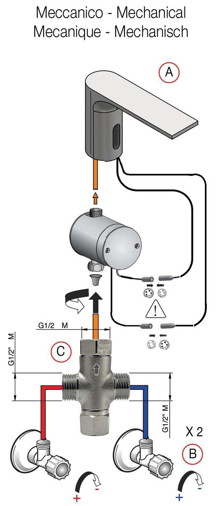 Rubinetterie Treemme 3M Electronic Washbasin Tap IT 22A1 CC ZZ ZZ + IT 0480 CC ZZ ZZ + IT RTRB 190 CC Rubinetto Elettronico Con Fotocellula Per Lavabo Batteria Meccanico 2 Arresti 1 Snodo Appoggio Monoforo Lunghezza 180 mm Altezza 270 mm Ottone Cromo