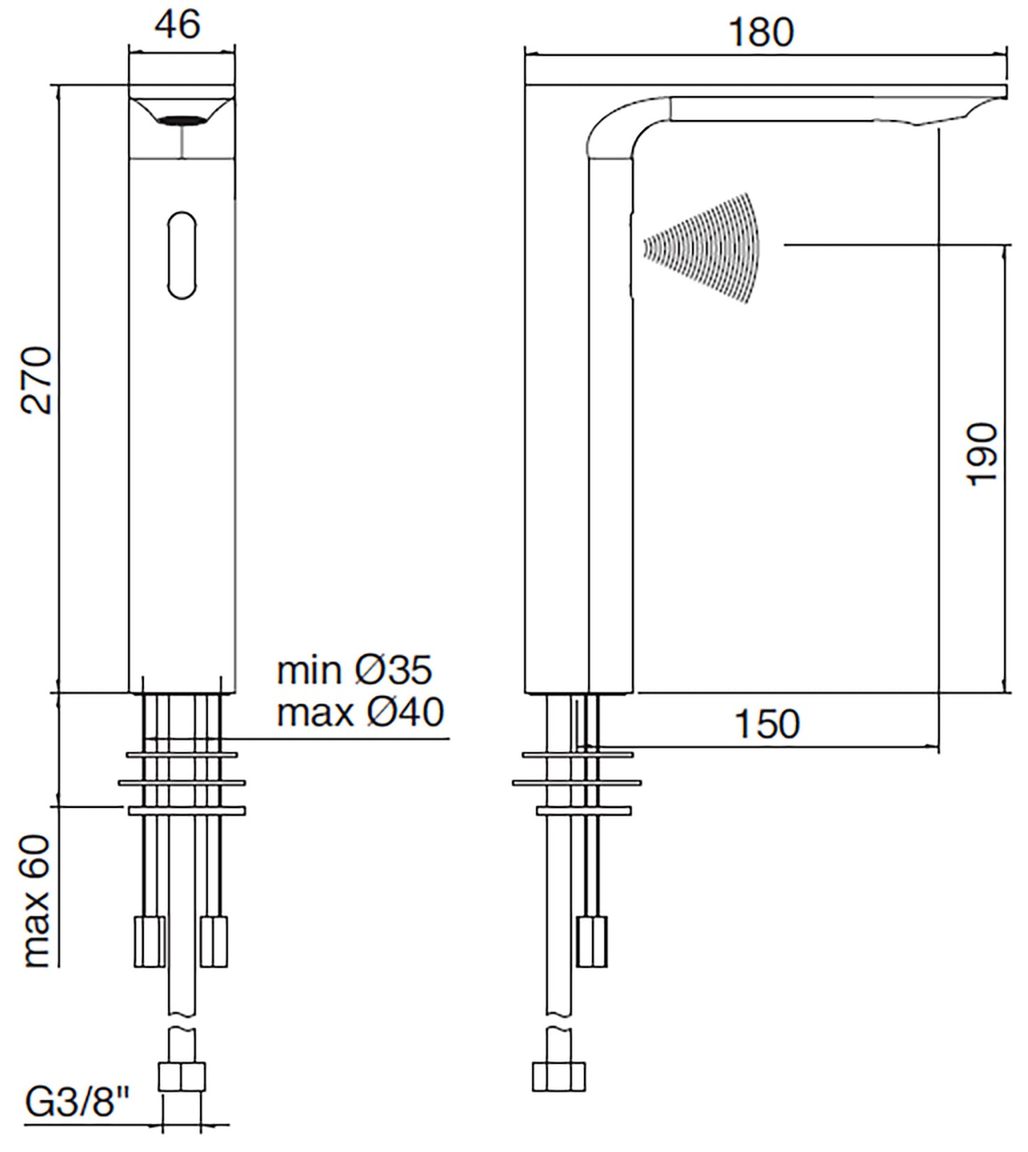 Rubinetterie Treemme 3M Electronic Washbasin Tap IT 22A1 CC ZZ ZZ + IT 0480 CC ZZ ZZ Rubinetto Elettronico Con Fotocellula Per Lavabo Batteria Standard Solo Acqua Fredda Arresto Filtro Altezza 270 mm Lunghezza 180 mm Ottone Cromo Senza Piletta di Scarico